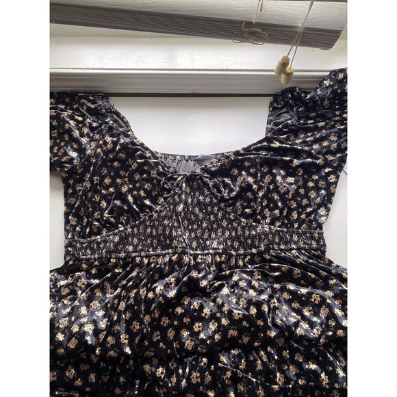 Arula B Maxi Dress Woman 2X Dark Floral Smocking Tiered Puff Sleeve Goblin Witch - Picture 14 of 16